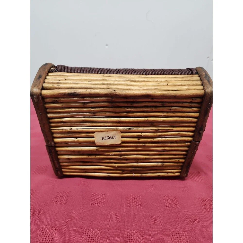 Mid-Century Rustic Twig/Rattan Basket Handmade Farmhouse Cottagecore